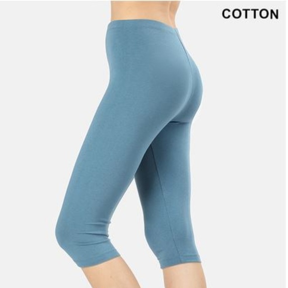 Zenana Outfitters Pants - Large Cotton Blend Knee Length Legging Blue